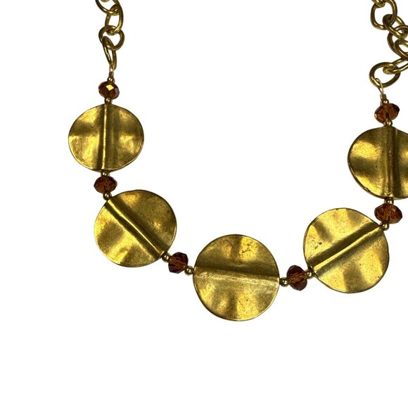 Goldtone Disk Choker Necklace Round Layered Boho Jewelry Vintage Style - Picture 5 of 7